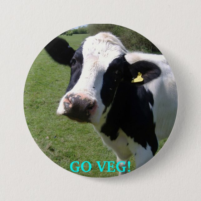 cow, GO VEG! 7.5 Cm Round Badge (Front)