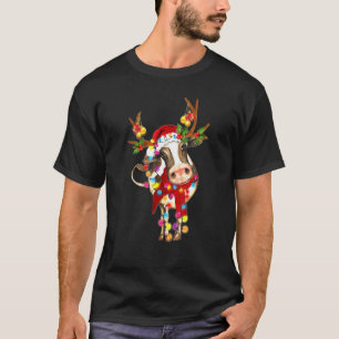 Cow Gorgeous Reindeer Cow Christmas Tree Light Xma T-Shirt