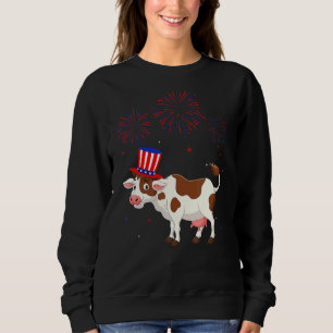 Cow Graphic Red White Blue Fireworks Decor 4th Of  Sweatshirt