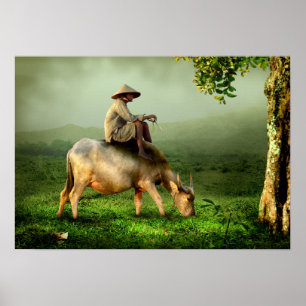 Cow Grazing in a Scenic Pasture Poster
