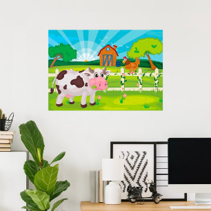 Cow Grazing On A Farm Poster