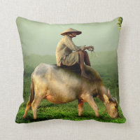Cow Grazing with Farmer in a Scenic Pasture