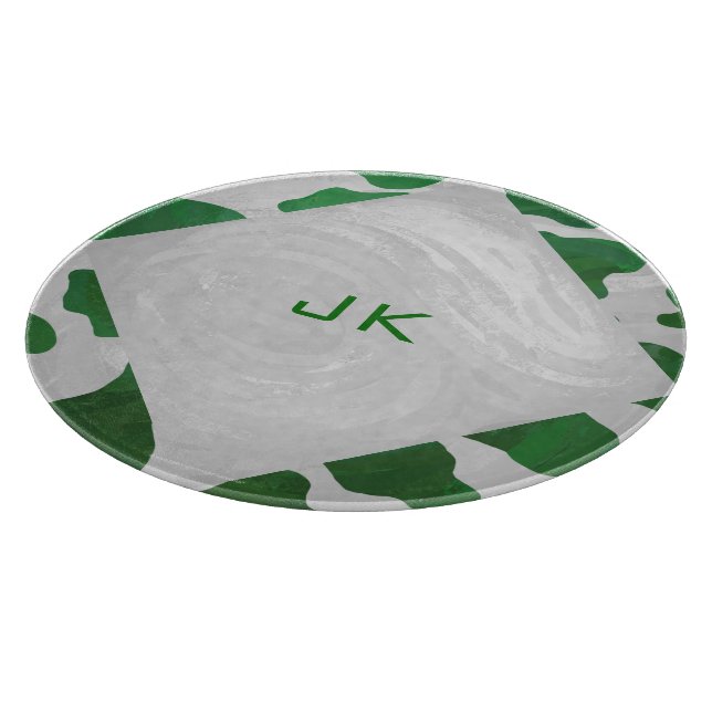 Cow Green and White Monogram Cutting Board (Corner)