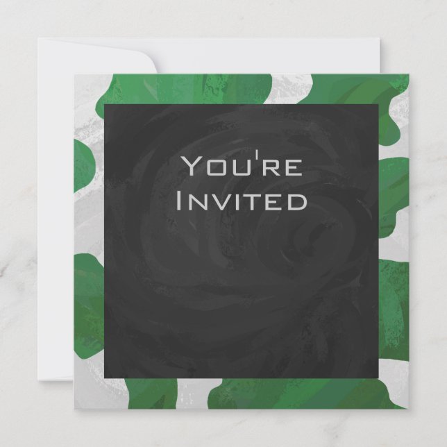 Cow Green and White Monogram Invitation (Front)