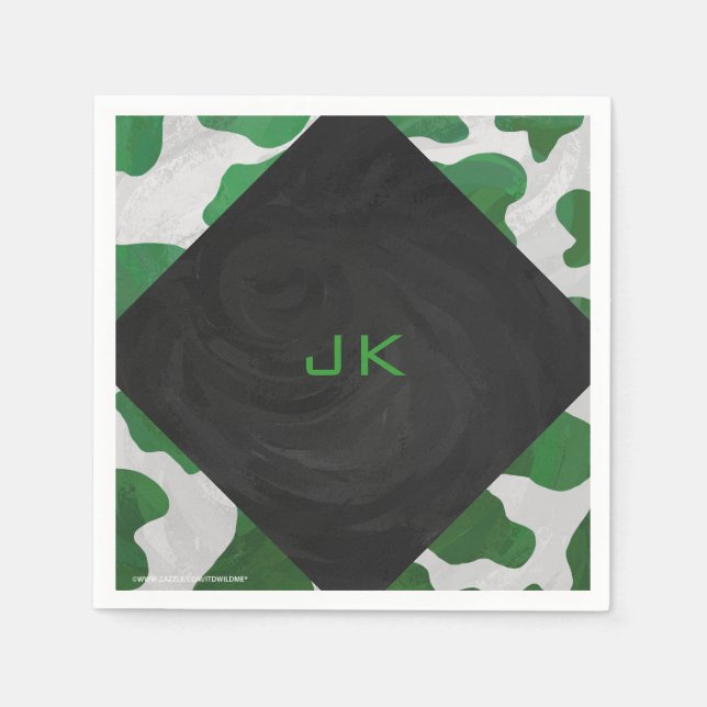 Cow Green and White Monogram Napkin (Front)