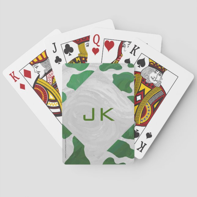 Cow Green and White Monogram Playing Cards (Back)