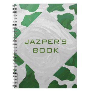 Cow Green and White Monogram Spiral Notebook