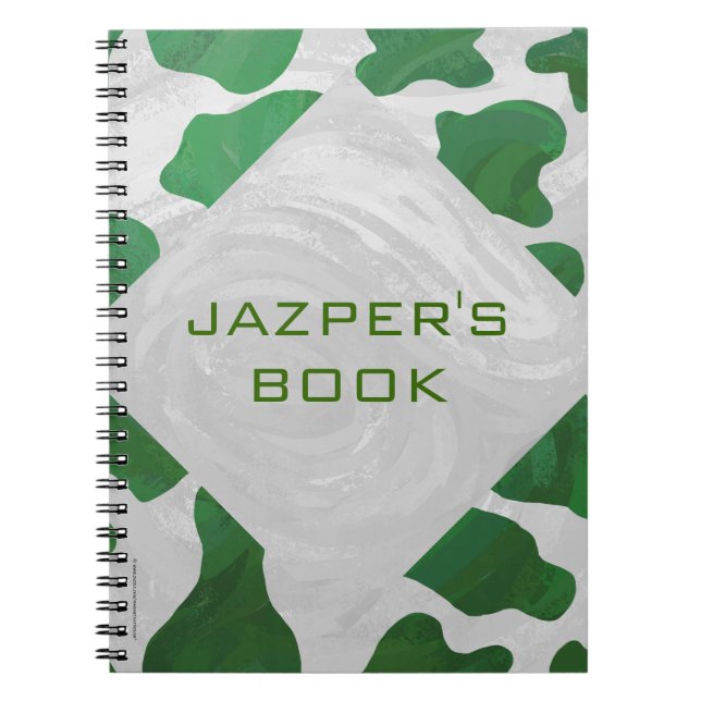 Cow Green and White Monogram Spiral Notebook (Front)