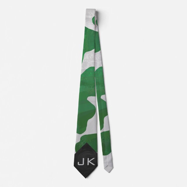 Cow Green and White Monogram Tie (Front)