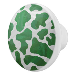 Cow Green and White Print Ceramic Knob