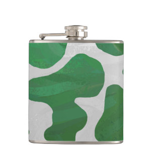 Cow Green and White Print Hip Flask