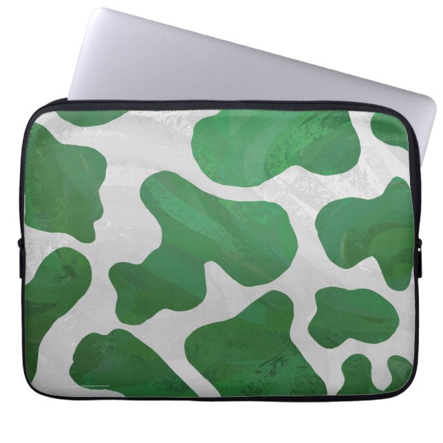 Cow Green and White Print Laptop Sleeve (Front)