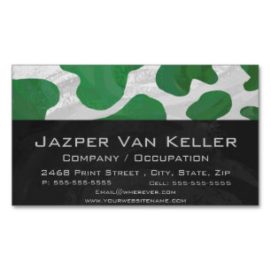 Cow Green and White Print Magnetic Business Card