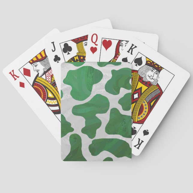 Cow Green and White Print Playing Cards (Back)