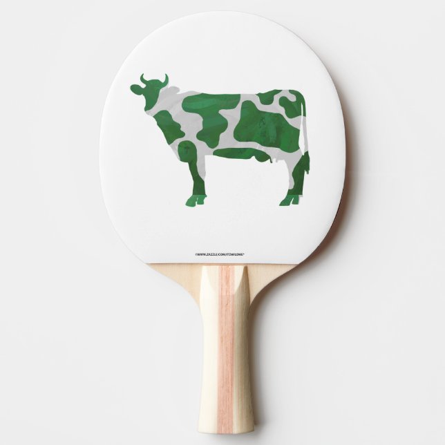 Cow Green and White Silhouette Ping Pong Paddle (Front)