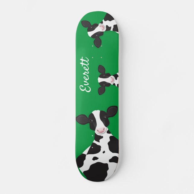 Cow Green Animal Name Skateboard (Front)