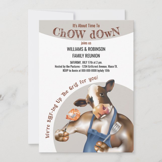 Cow Grilling Shrimp Barbecue Invitation (Front)