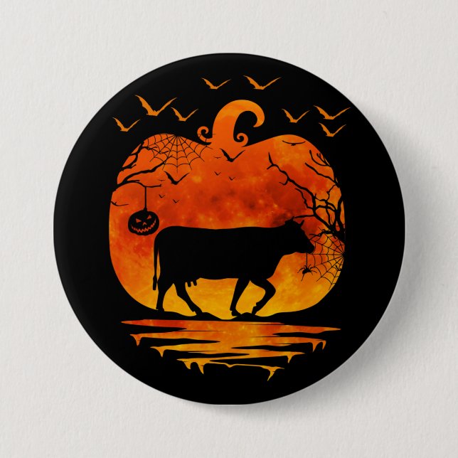 COW HALLOWEEN COSTUME PUMPKIN FALL SEASON 7.5 CM ROUND BADGE (Front)