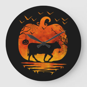 COW HALLOWEEN COSTUME PUMPKIN FALL SEASON LARGE CLOCK