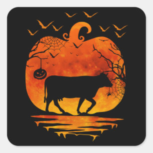 COW HALLOWEEN COSTUME PUMPKIN FALL SEASON SQUARE STICKER