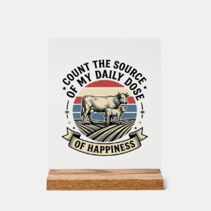 Cow Happiness Vintage Farm Vector Shirt Design_1 Acrylic Sign