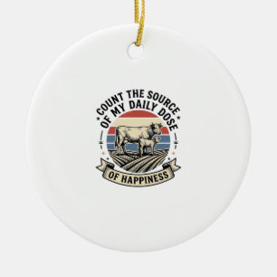 Cow Happiness Vintage Farm Vector Shirt Design_1 Ceramic Tree Decoration