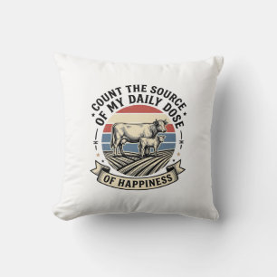 Cow Happiness Vintage Farm Vector Shirt Design_1 Cushion