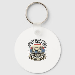 Cow Happiness Vintage Farm Vector Shirt Design_1 Key Ring