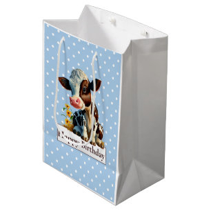 Cow Happy Birthday Daisy Blue Medium Gift Bag