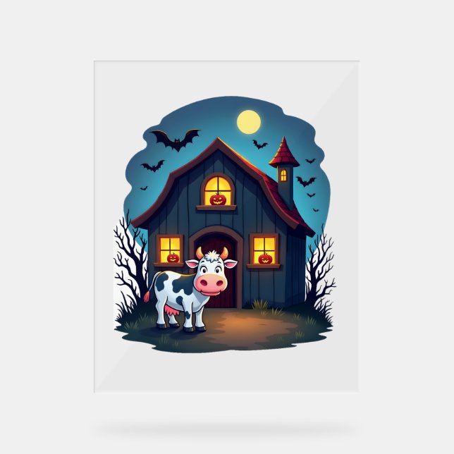 Cow & Haunted Barn Acrylic Sign (Front)