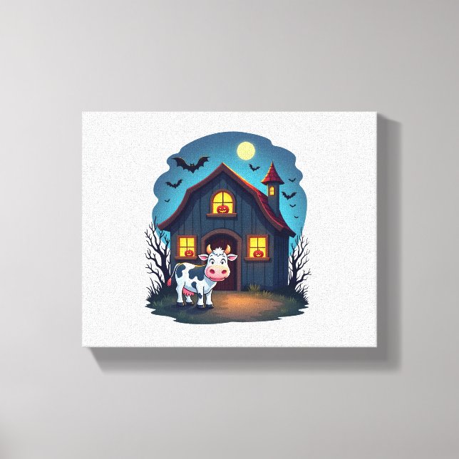 Cow & Haunted Barn Canvas Print (Front)