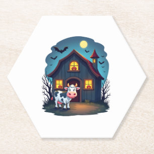 Cow & Haunted Barn Paper Coaster
