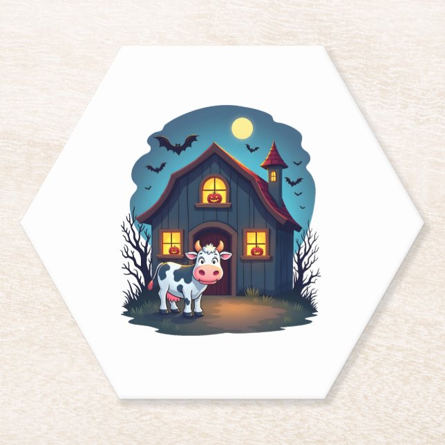 Cow & Haunted Barn Paper Coaster (Front)