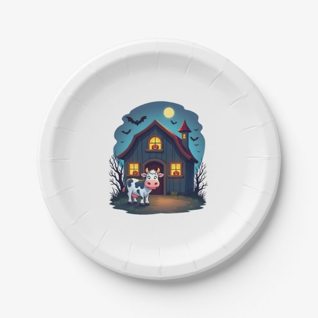 Cow & Haunted Barn Paper Plate (Front)