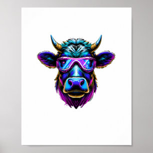 Cow head cow glasses funny cool colourful poster