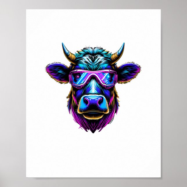 Cow head cow glasses funny cool colourful  poster (Front)
