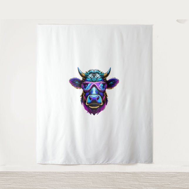 Cow head cow glasses funny cool colourful  tapestry (Front)
