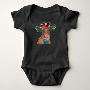 Cow Head Face Colourful Watercolor   Cow Gifts  Baby Bodysuit