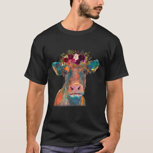 Cow Head Face Colourful Watercolor | Cow Gifts  T-Shirt (Front)
