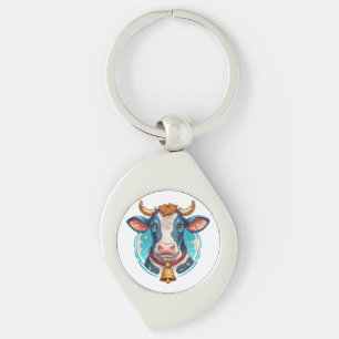 Cow head portrait key ring
