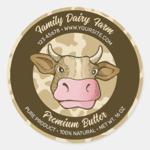 Cow Head Round Label