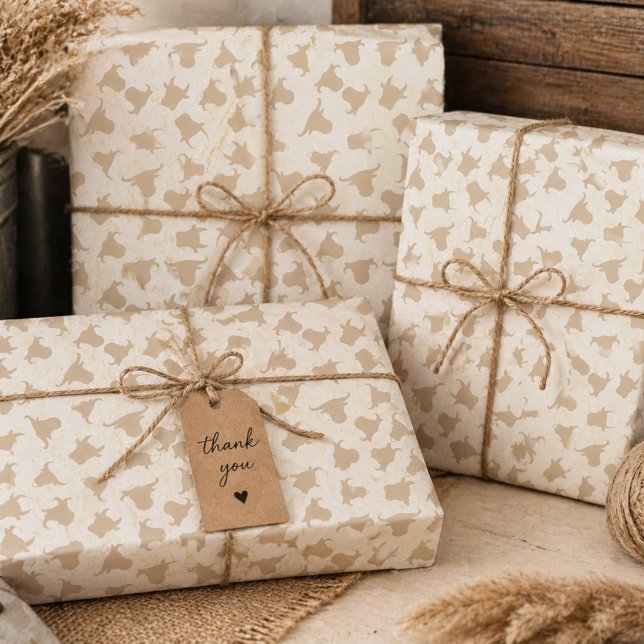 Cow Head Silhouette Western Wrapping Paper Neutral (Creator Uploaded)