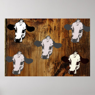 Cow Heads Pop Art Wooden Print