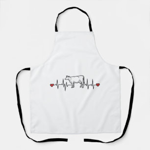 Cow Heartbeat Engraving Style Farm Animal Shirt De Apron