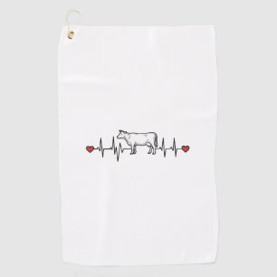 Cow Heartbeat Engraving Style Farm Animal Shirt De Golf Towel