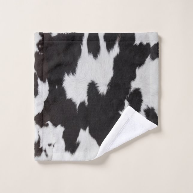 cow hide black white bath towel set (Wash Cloth)