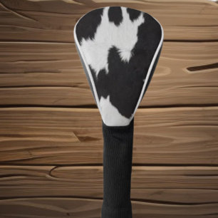 cow hide black white golf head cover