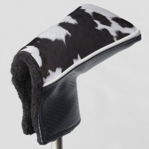 cow hide black white golf head cover