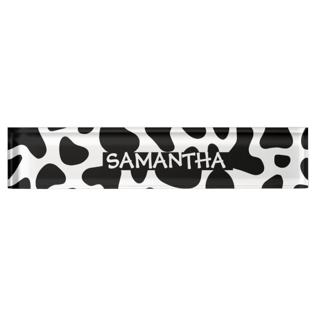 cow hide black white patch nameplate (Front)