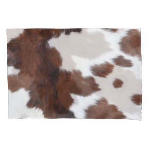 Cow hide Brow and White Pillowcase